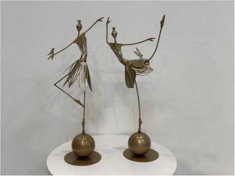 Elegant Metal Dancing Girl Sculptures – Butterfly & Bird Girl Figurines - Bird Girl - Dark Gold - 