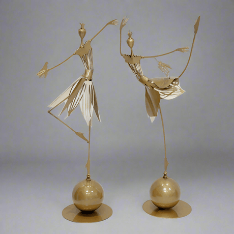 Elegant Metal Dancing Girl Sculptures – Butterfly & Bird Girl Figurines - Bird Girl - Dark Gold - 