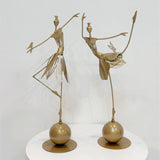 Elegant Metal Dancing Girl Sculptures – Butterfly & Bird Girl Figurines - Bird Girl - Dark Gold - 