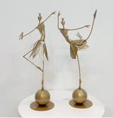 Elegant Metal Dancing Girl Sculptures – Butterfly & Bird Girl Figurines - Bird Girl - Dark Gold - 