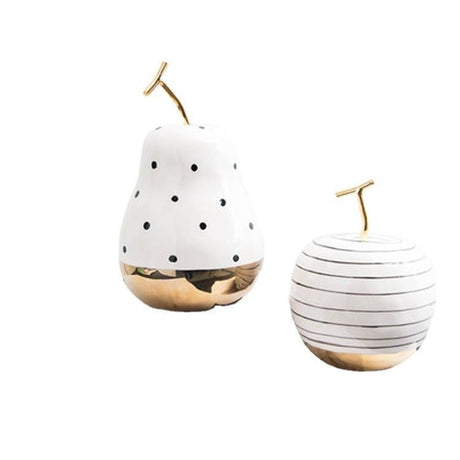 Elegant Porcelain Apple & Pear Decorative Ornaments – Modern White & Gold Accents - Pear - 