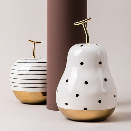 Elegant Porcelain Apple & Pear Decorative Ornaments – Modern White & Gold Accents - Pear - 