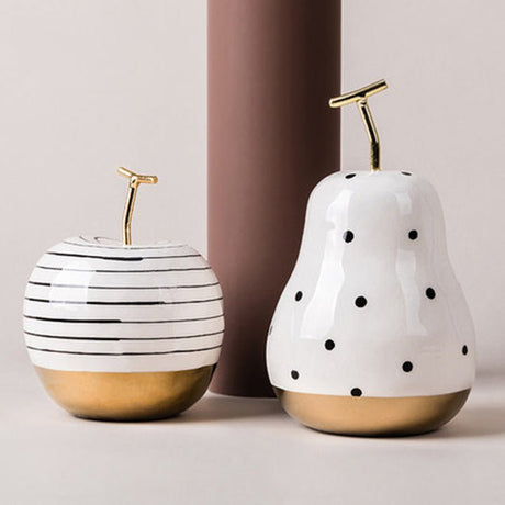 Elegant Porcelain Apple & Pear Decorative Ornaments – Modern White & Gold Accents - Pear - 