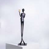 Elegant Reading woman Sculpture – Black Cast Aluminum Art Décor - 12 x 12 x 51 cm - 