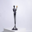 Elegant Reading woman Sculpture – Black Cast Aluminum Art Décor - 12 x 12 x 51 cm - 