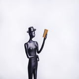 Elegant Reading woman Sculpture – Black Cast Aluminum Art Décor - 12 x 12 x 51 cm - 