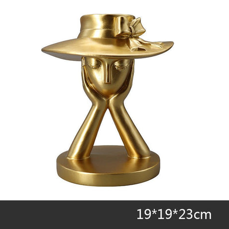 Elegant Resin Vase with Abstract Character Design – Hand - Painted Modern Home Décor - Gold - 