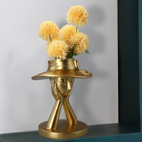 Elegant Resin Vase with Abstract Character Design – Hand - Painted Modern Home Décor - Blue - 