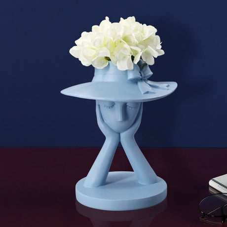 Elegant Resin Vase with Abstract Character Design – Hand - Painted Modern Home Décor - Blue - 