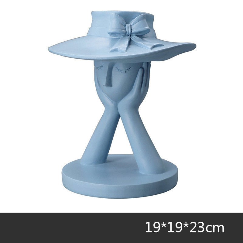 Elegant Resin Vase with Abstract Character Design – Hand - Painted Modern Home Décor - Blue - 