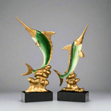 Elegant Swordfish Resin Sculptures – Ocean Inspired Home Décor - Bright Gold Swordfish – Pair - 