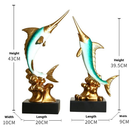 Elegant Swordfish Resin Sculptures – Ocean Inspired Home Décor - Lake Blue Swordfish – Pair - 