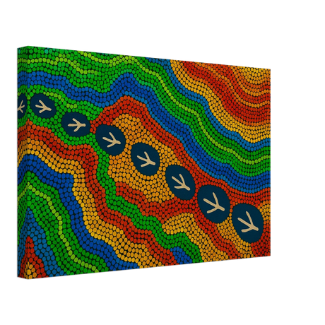 Emu Tracks Dreaming – Aboriginal Dot Painting Wall Art Print - Canvas - 30x45 cm / 12x18″ - 