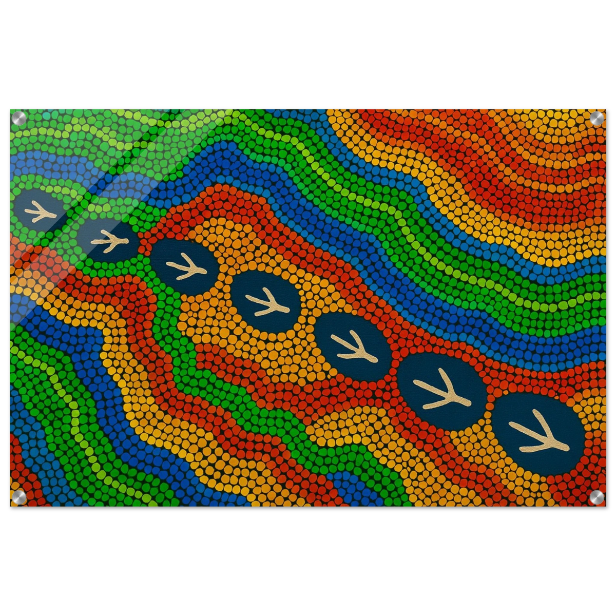 Emu Tracks Dreaming – Aboriginal Dot Painting Wall Art Print - Acrylic Print - 60x90 cm / 24x36″ - 