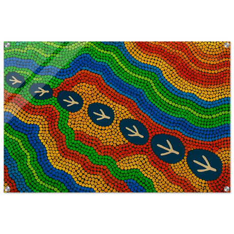 Emu Tracks Dreaming – Aboriginal Dot Painting Wall Art Print - Acrylic Print - 60x90 cm / 24x36″ - 