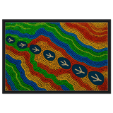 Emu Tracks Dreaming – Aboriginal Dot Painting Wall Art Print - Framed Canvas - 60x90 cm / 24x36″ - Black frame