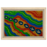 Emu Tracks Dreaming – Aboriginal Dot Painting Wall Art Print - Framed Canvas - 20x30 cm / 8x12″ - Wood frame