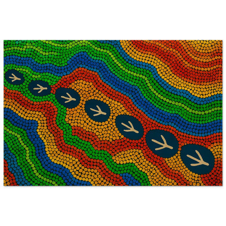 Emu Tracks Dreaming – Aboriginal Dot Painting Wall Art Print - Wood Prints - 50x75 cm / 20x30″ - 