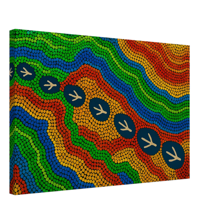 Emu Tracks Dreaming – Aboriginal Dot Painting Wall Art Print - Canvas - 40x60 cm / 16x24″ - 