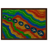 Emu Tracks Dreaming – Aboriginal Dot Painting Wall Art Print - Framed Canvas - 50x75 cm / 20x30″ - Dark wood frame