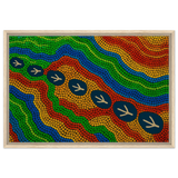 Emu Tracks Dreaming – Aboriginal Dot Painting Wall Art Print - Framed Canvas - 50x75 cm / 20x30″ - Wood frame