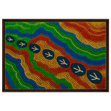Emu Tracks Dreaming – Aboriginal Dot Painting Wall Art Print - Framed Canvas - 60x90 cm / 24x36″ - Dark wood frame