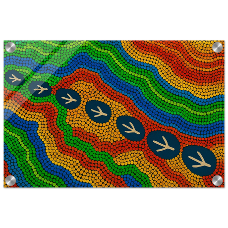 Emu Tracks Dreaming – Aboriginal Dot Painting Wall Art Print - Acrylic Print - 30x45 cm / 12x18″ - 