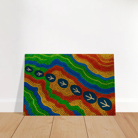 Emu Tracks Dreaming – Aboriginal Dot Painting Wall Art Print - Brushed Aluminum Print - 50x75 cm / 20x30″ - 
