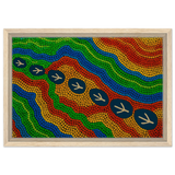 Emu Tracks Dreaming – Aboriginal Dot Painting Wall Art Print - Framed Canvas - 30x45 cm / 12x18″ - Wood frame