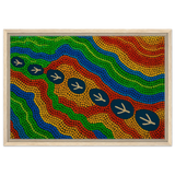 Emu Tracks Dreaming – Aboriginal Dot Painting Wall Art Print - Framed Canvas - 40x60 cm / 16x24″ - Wood frame