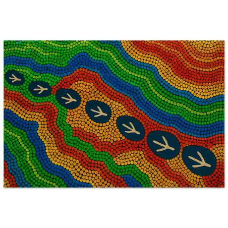 Emu Tracks Dreaming – Aboriginal Dot Painting Wall Art Print - Wood Prints - 30x45 cm / 12x18″ - 