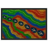 Emu Tracks Dreaming – Aboriginal Dot Painting Wall Art Print - Framed Canvas - 50x75 cm / 20x30″ - Black frame