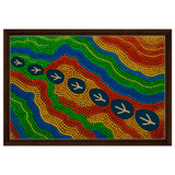 Emu Tracks Dreaming – Aboriginal Dot Painting Wall Art Print - Framed Canvas - 40x60 cm / 16x24″ - Dark wood frame