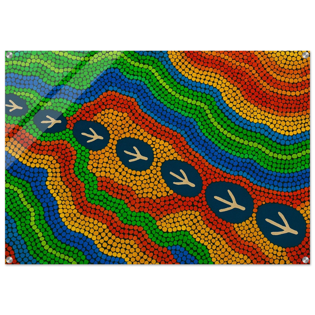 Emu Tracks Dreaming – Aboriginal Dot Painting Wall Art Print - Acrylic Print - 70x100 cm / 28x40″ - 