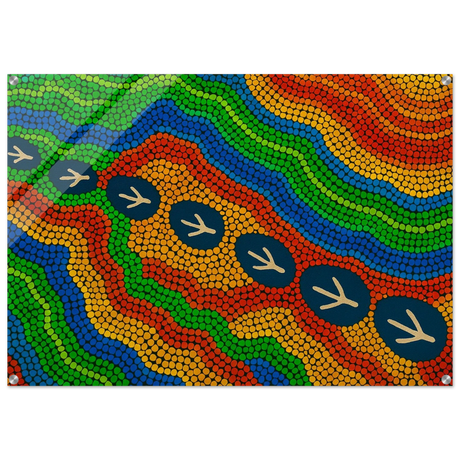 Emu Tracks Dreaming – Aboriginal Dot Painting Wall Art Print - Acrylic Print - 70x100 cm / 28x40″ - 