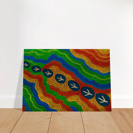 Emu Tracks Dreaming – Aboriginal Dot Painting Wall Art Print - Brushed Aluminum Print - 70x100 cm / 28x40″ - 
