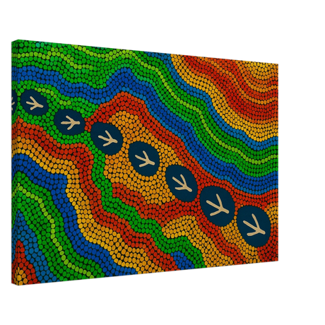 Emu Tracks Dreaming – Aboriginal Dot Painting Wall Art Print - Canvas - 50x75 cm / 20x30″ - 