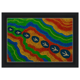 Emu Tracks Dreaming – Aboriginal Dot Painting Wall Art Print - Framed Canvas - 20x30 cm / 8x12″ - Black frame