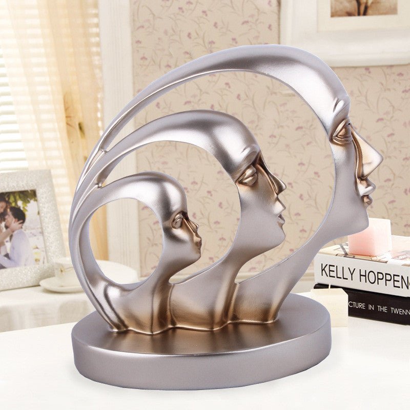 Eternal Faces Sculpture – Modern Abstract Resin Art in Gold or Silver | Trinity Faces Sculpture - Gold - 