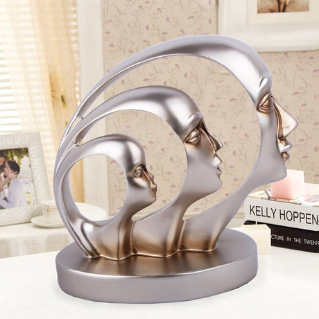 Eternal Faces Sculpture – Modern Abstract Resin Art in Gold or Silver | Trinity Faces Sculpture - Gold - 