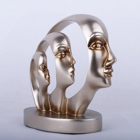 Eternal Faces Sculpture – Modern Abstract Resin Art in Gold or Silver | Trinity Faces Sculpture - Silver - 