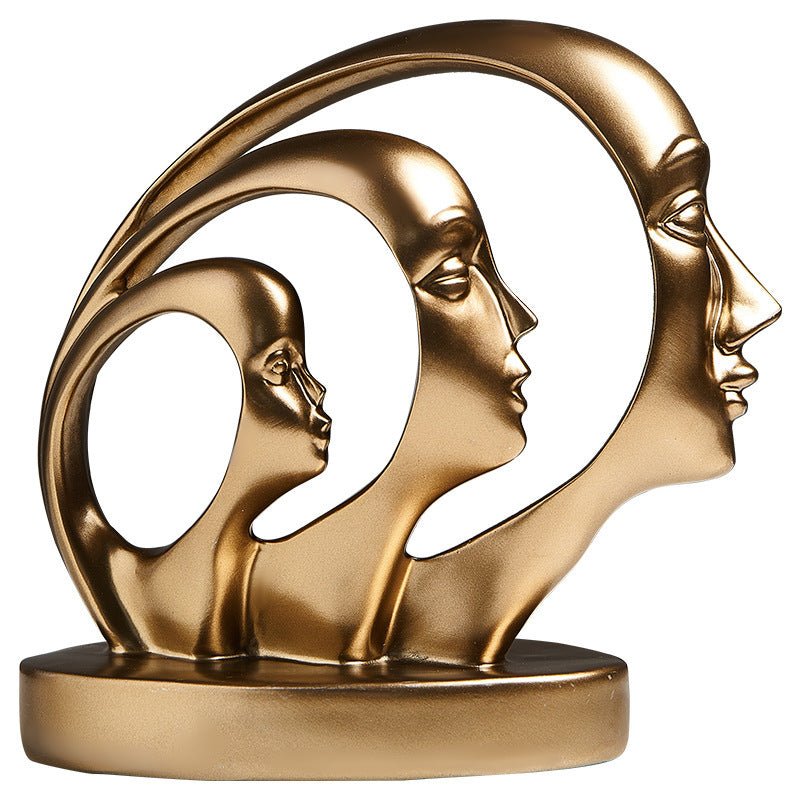 Eternal Faces Sculpture – Modern Abstract Resin Art in Gold or Silver | Trinity Faces Sculpture - Gold - 
