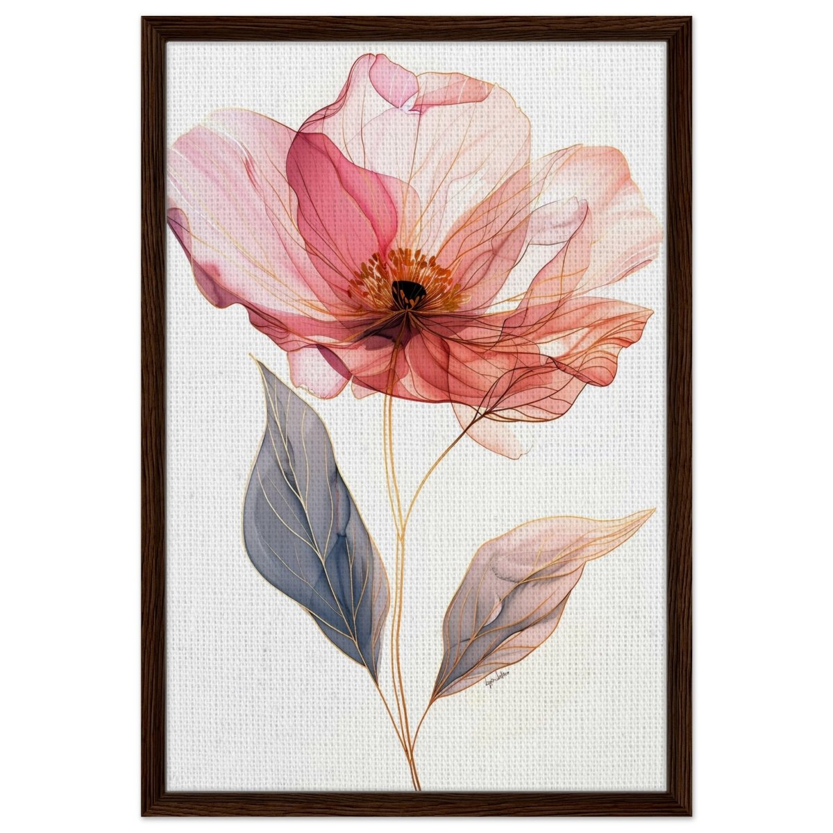 Ethereal Blossom | contemporary floral illustration - Framed Canvas - 50x75 cm / 20x30″ - Dark wood frame