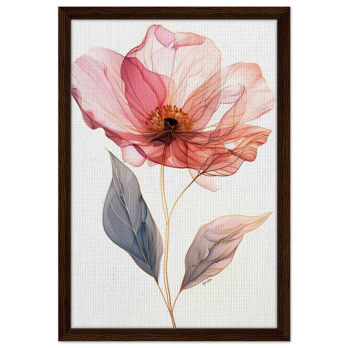 Ethereal Blossom | contemporary floral illustration - Framed Canvas - 40x60 cm / 16x24″ - Dark wood frame