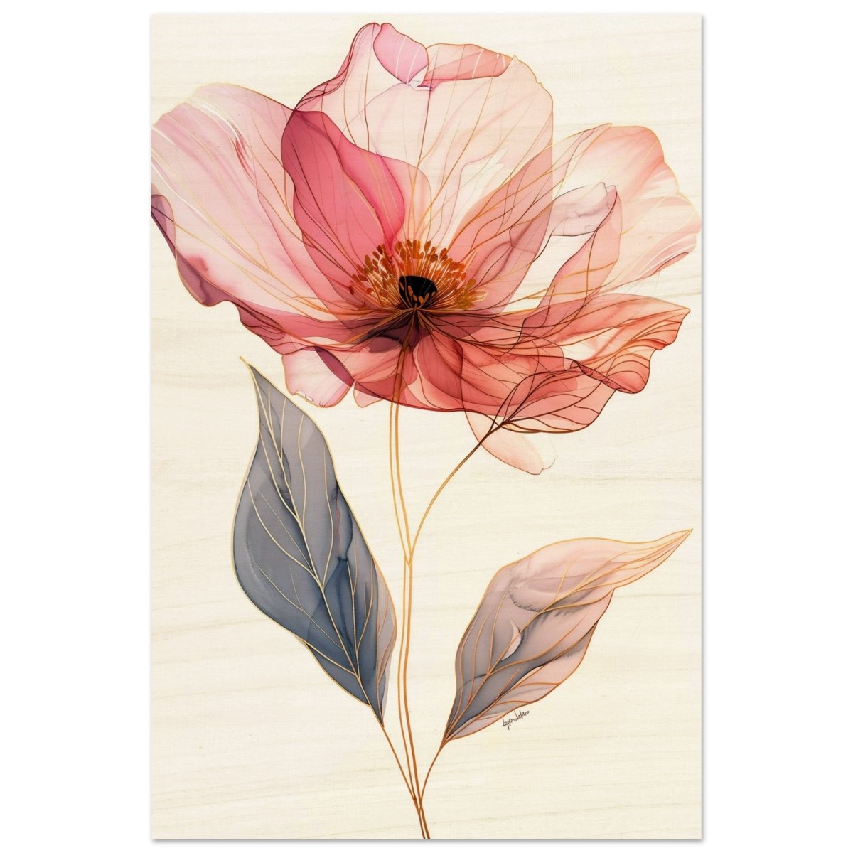 Ethereal Blossom | contemporary floral illustration - Wood Prints - 60x90 cm / 24x36″ - 