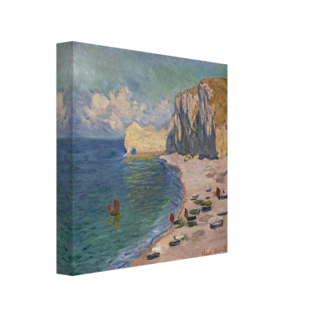 Étretat, The Beach and the Falaise d'Amont (1885) – Claude Monet Wall Art Print - Canvas - 20x20 cm / 8x8″ - 