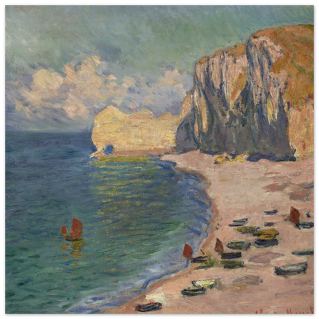 Étretat, The Beach and the Falaise d'Amont (1885) – Claude Monet Wall Art Print - Wood Prints - 20x20 cm / 8x8″ - 