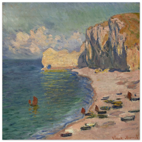 Étretat, The Beach and the Falaise d'Amont (1885) – Claude Monet Wall Art Print - Wood Prints - 50x50 cm / 20x20″ - 