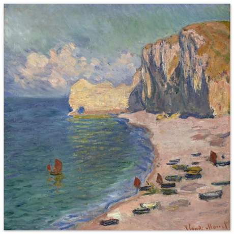 Étretat, The Beach and the Falaise d'Amont (1885) – Claude Monet Wall Art Print - Fine Art Poster - 50x50 cm / 20x20″ - 