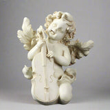 European Cupid Resin Sculpture – Elegant Character Figurine Ornament - Seated Cupid with Lyre - 